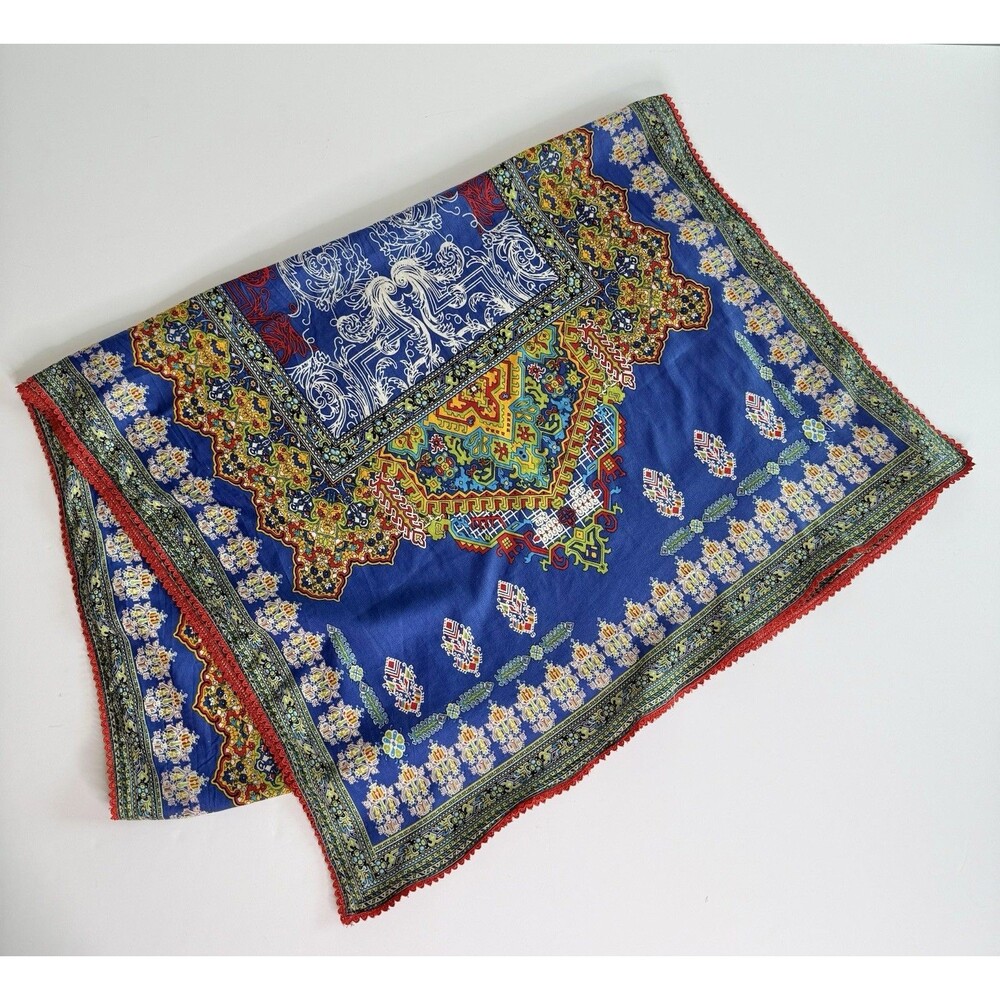 Vintage Persian Qalamkari Block Print Light Woven Prayer Mat Runner 29x92 inches